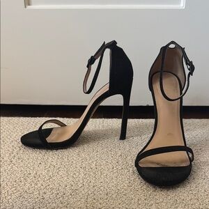 Stuart Weitzman Nudist Black Pebble Leather High Heel Sandals